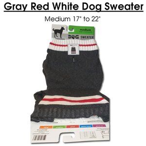 17-22" MED Gray White Red Pet Banded Dog Sweater
